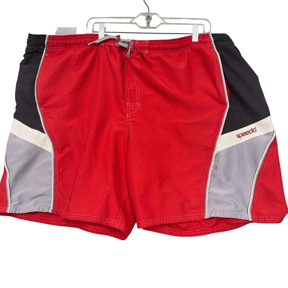 Speedo Swim Trunks Mens 42 Red Colorblock Waterproof Pocket Mesh Lined Shorts 3X
